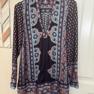 Free People Blue and Orange Long Sleeve Mini Dress/Tunic, Size M.